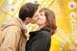 Couple Kissing On 1st Date Image